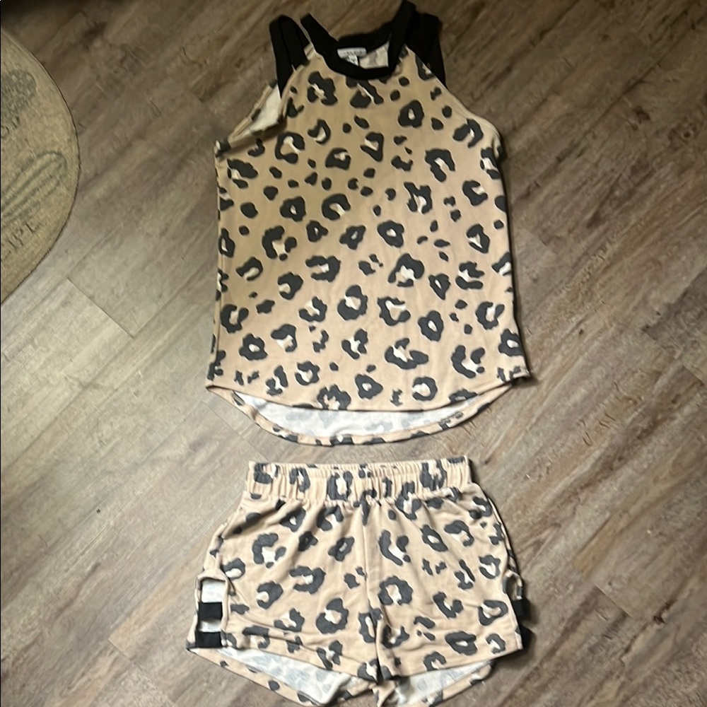 White Birch Leopard Print Shorts Set - Tan and Black